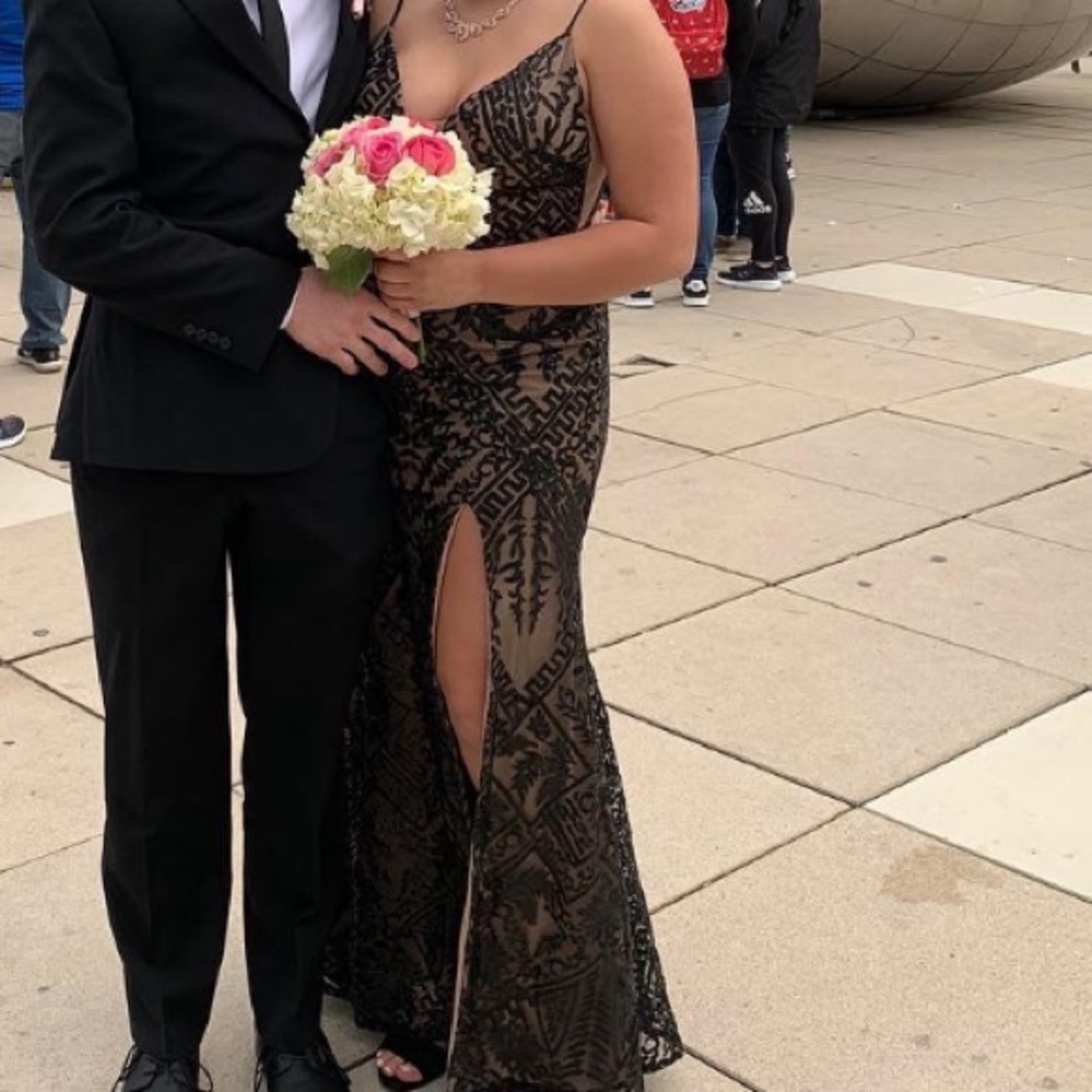 Mori lee prom dress black and nude